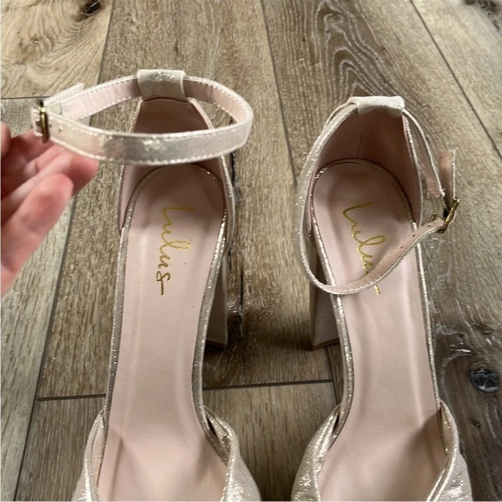 Lulus Rose Gold Block Heels with Ankle Strap